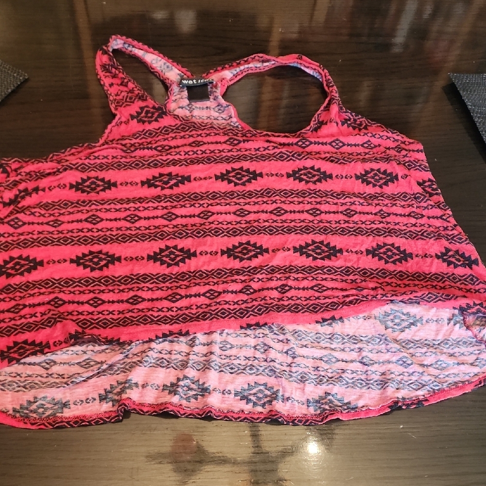 Y2k Wet Seal Red and Black Geometric  High Low Tank Top